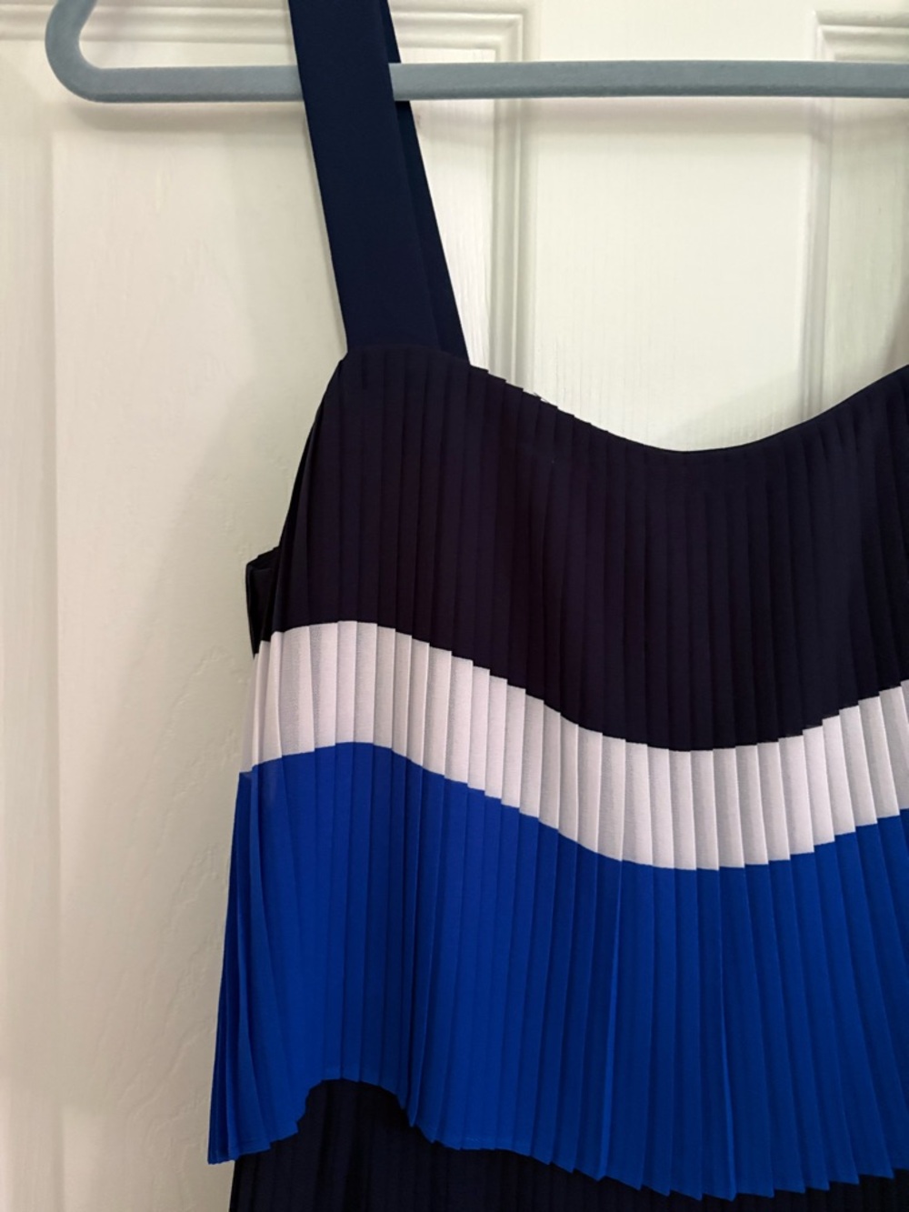 Michael Kors Blue, Navy & White Pleated Midi Dress - Size 6